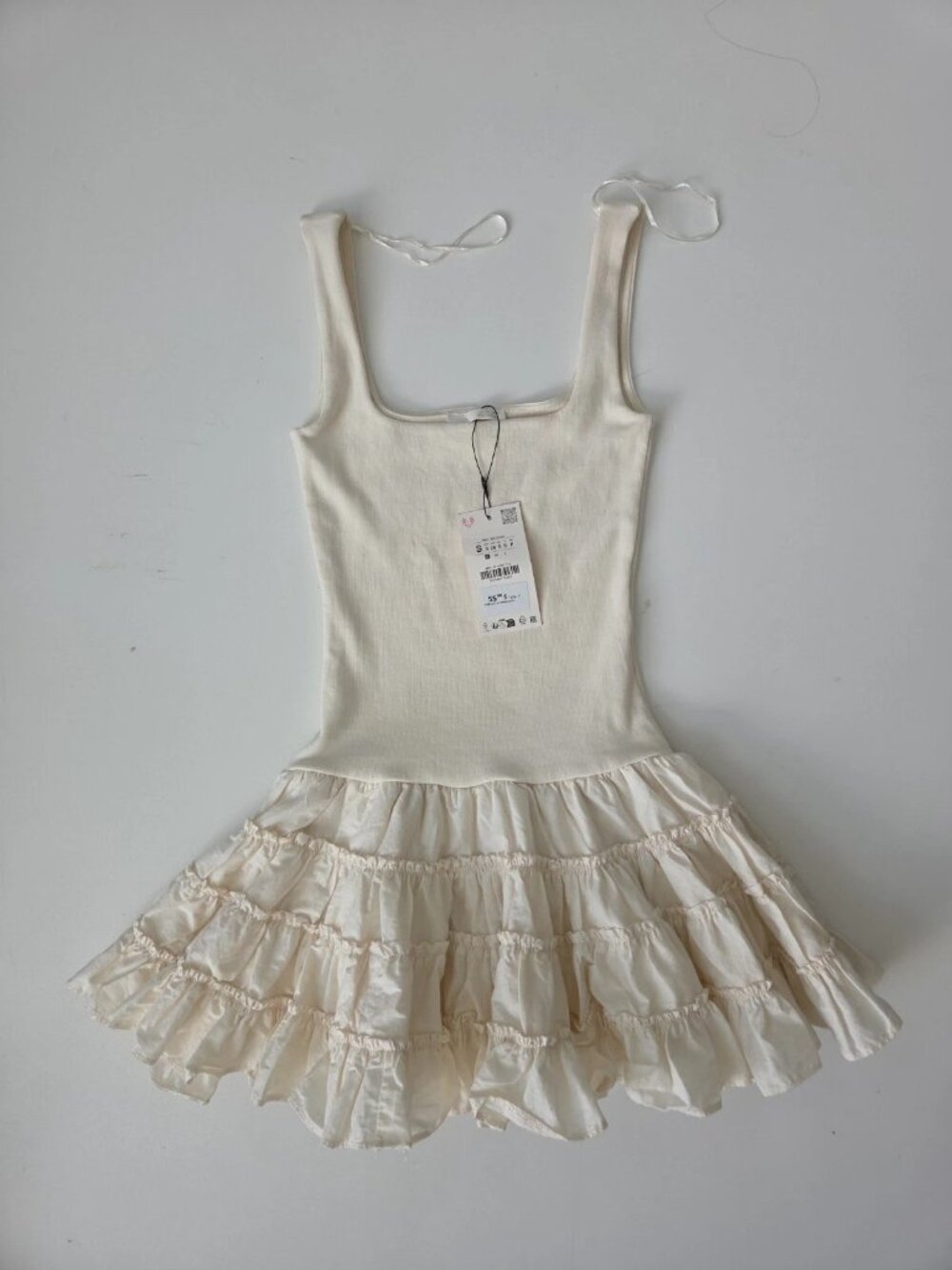 Zara Off White Ivory Mini Dress Size S Tiered Ruffle Coquette NWT